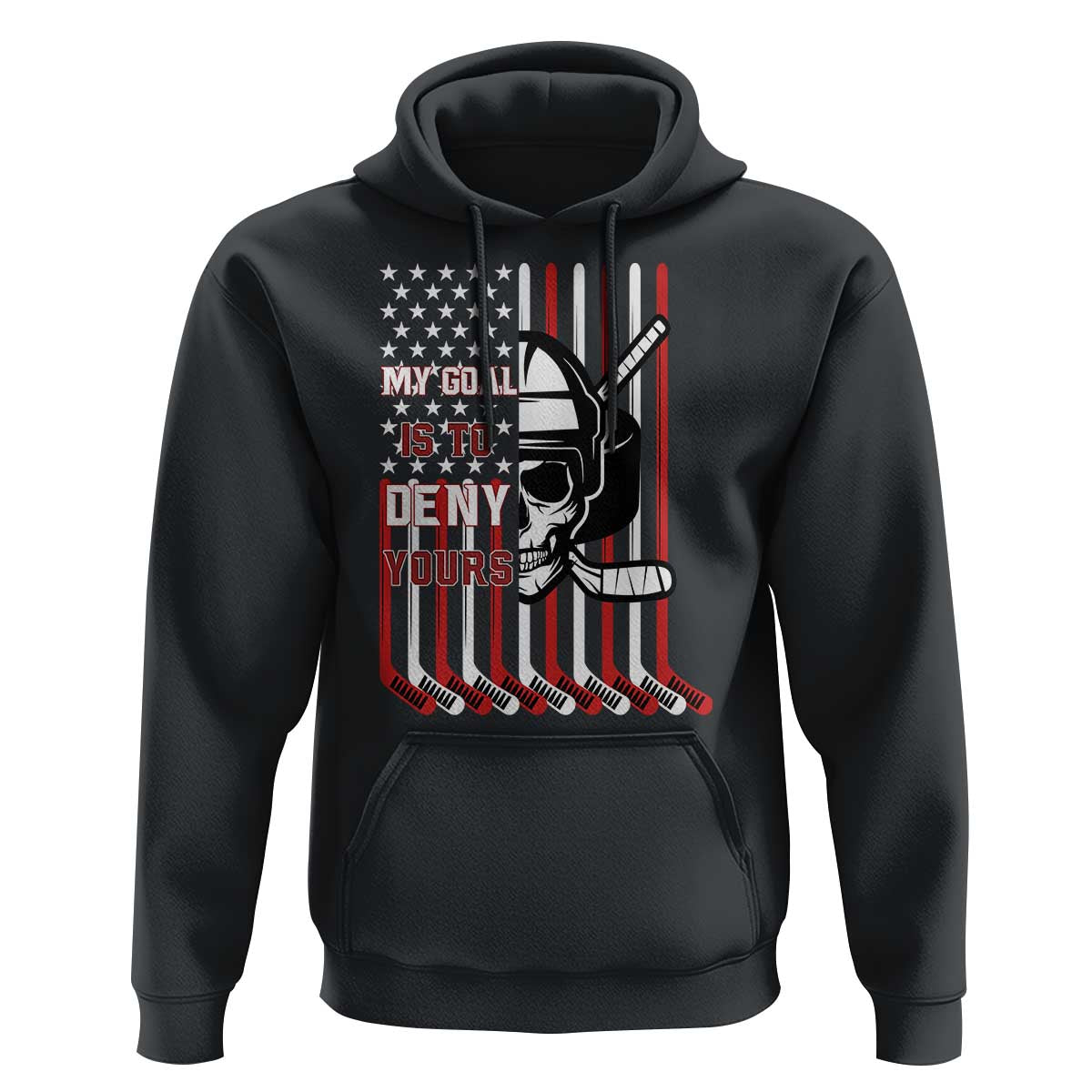 USA Flag Hockey Hoodie Skull Player My Goal Is To Deny Yours