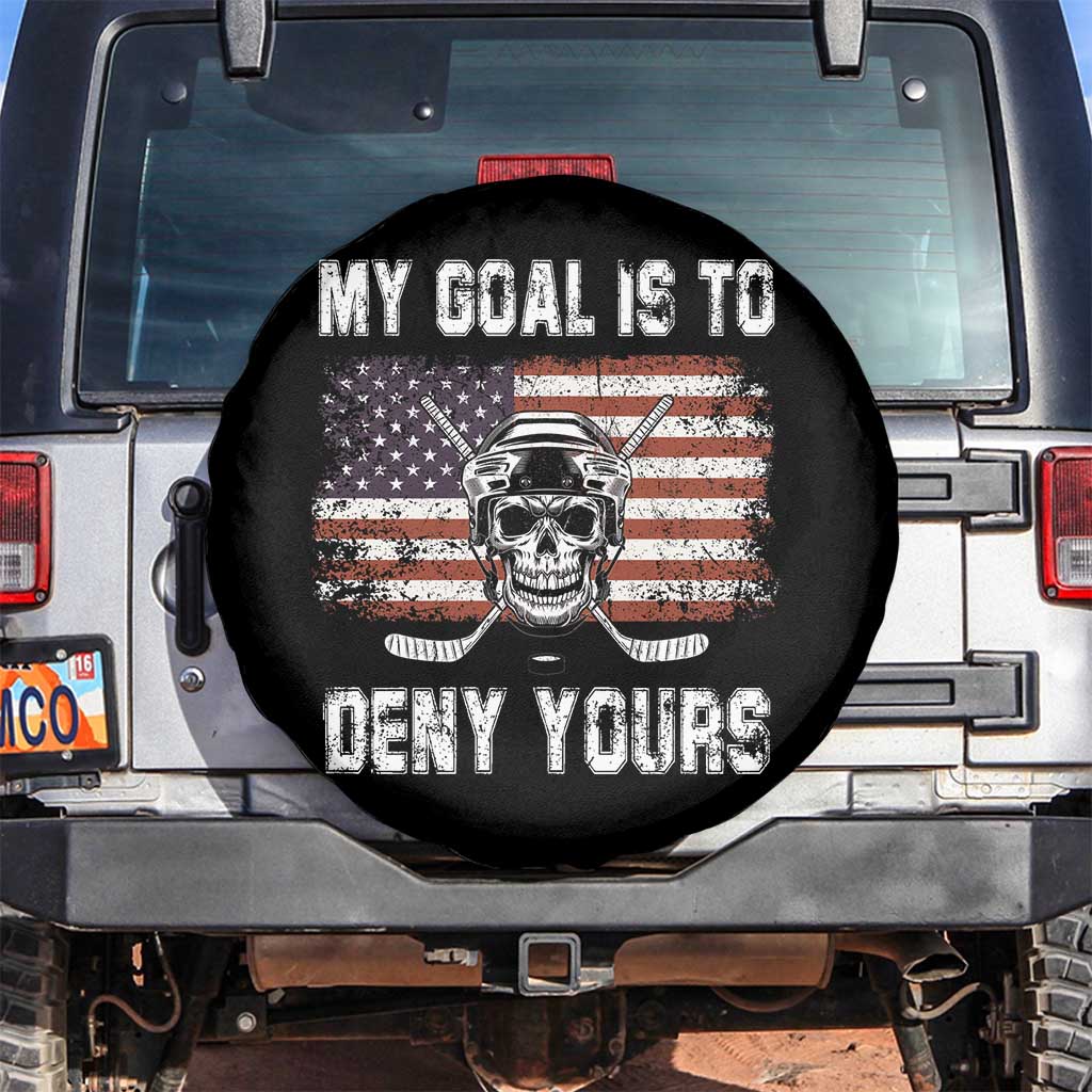 USA Flag Hockey Skull Spare Tire Cover My Goal Is To Deny Yours