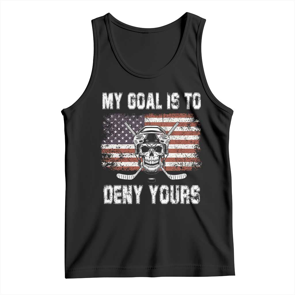 USA Flag Hockey Skull Tank Top My Goal Is To Deny Yours