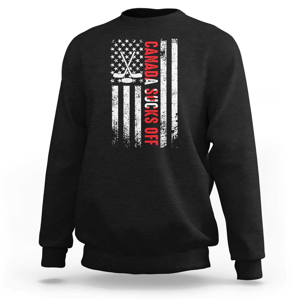 USA Flag Hockey Sweatshirt Funny Canada Sucks US EH American Flag