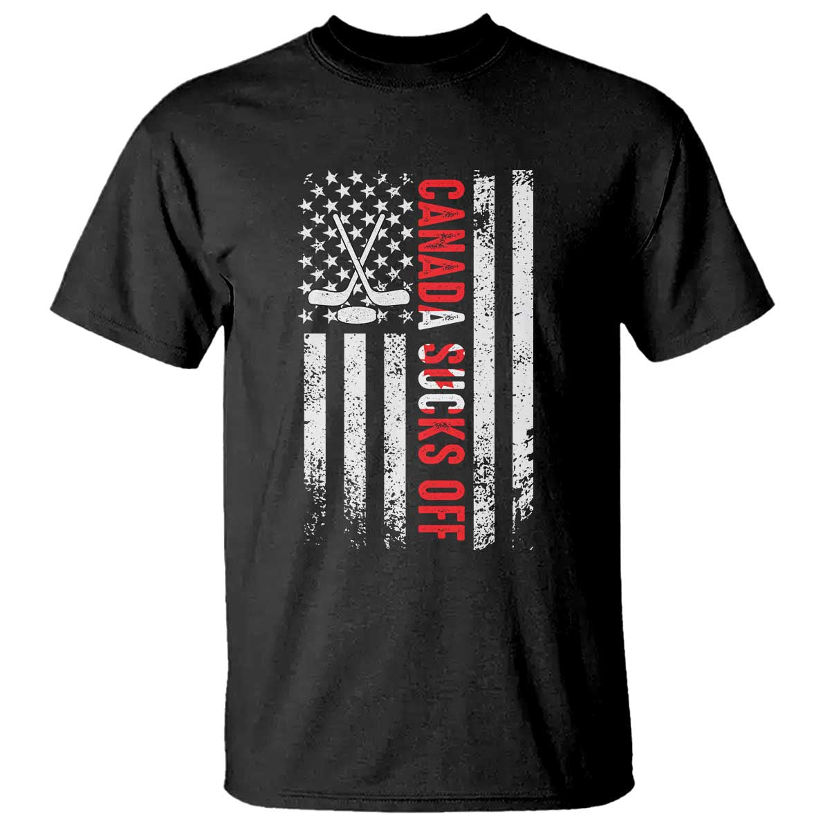 USA Flag Hockey T Shirt Funny Canada Sucks US EH American Flag