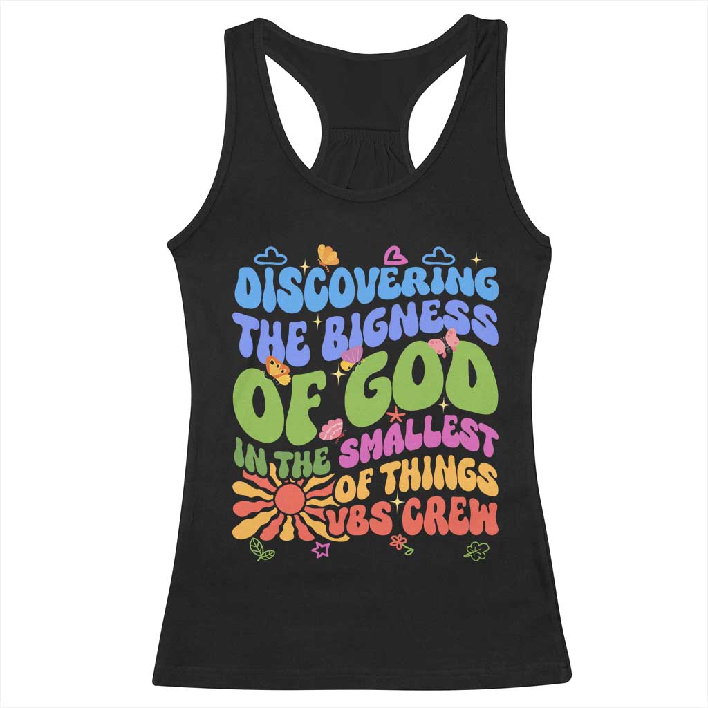 VBS 2025 Racerback Tank Top Discovering The Bigness Of God In The Smallest Of Things Retro Groovy