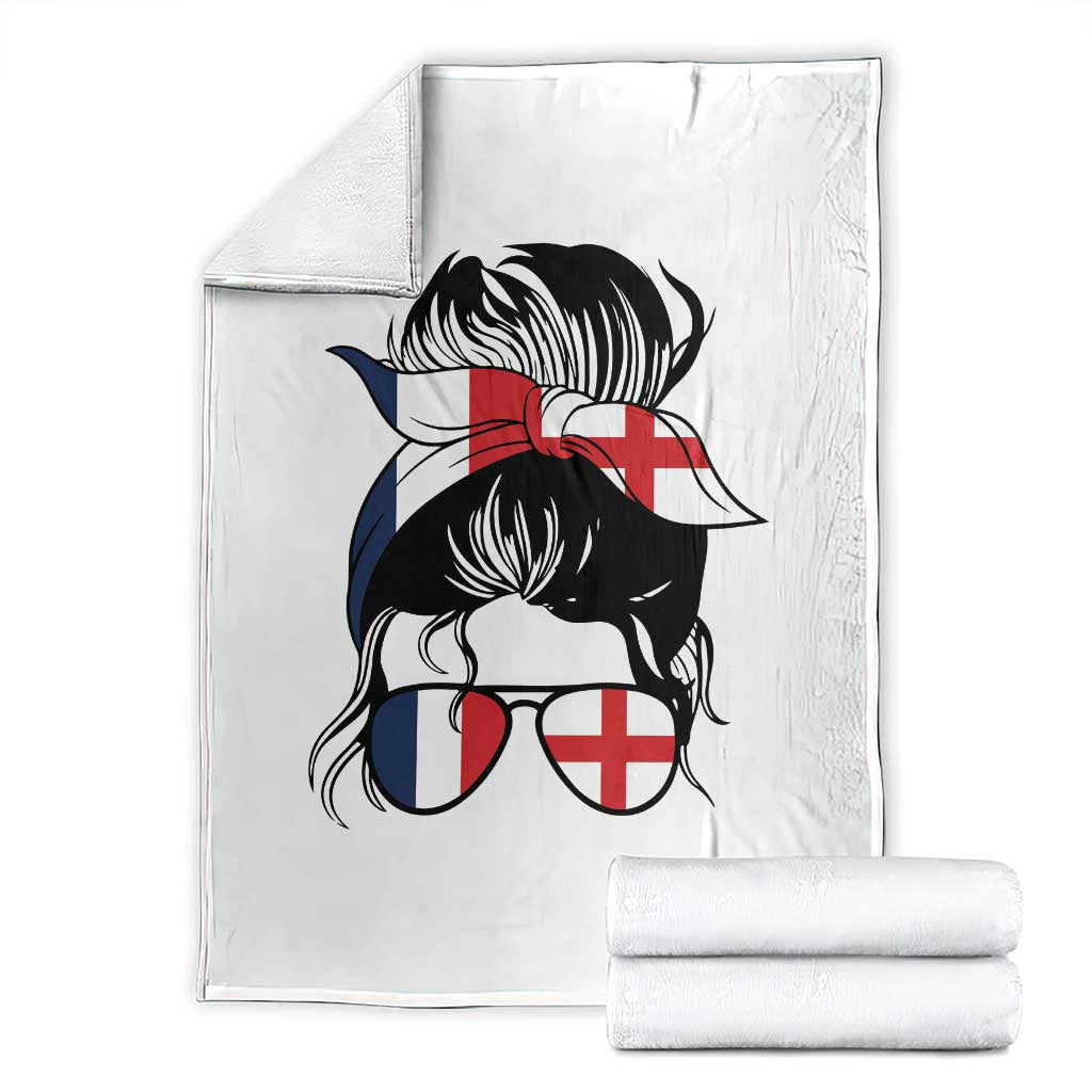 Proud France England Flag Messy Bun Bandana Sunglasses Graphic Throw Blanket French Anglo English Heritage Roots Woman