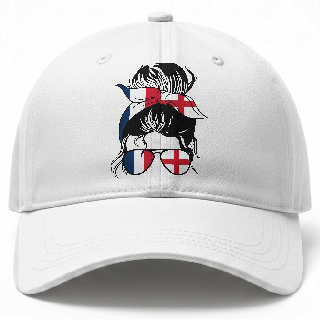 Proud France England Flag Messy Bun Bandana Sunglasses Graphic Baseball Cap French Anglo English Heritage Roots Woman