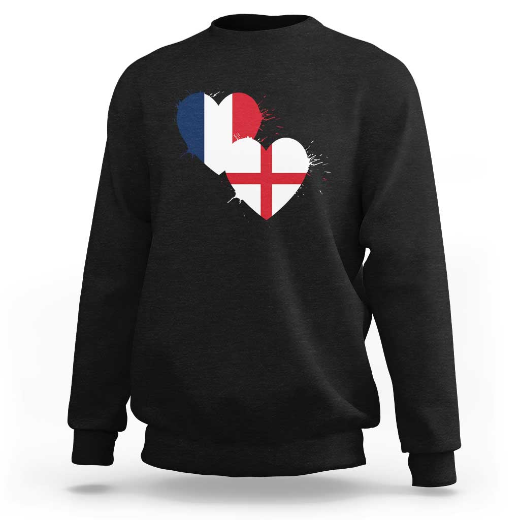 France England Flag Hearts Splatter Graphic Sweatshirt Anglo English French Heritage Love Unity TS02