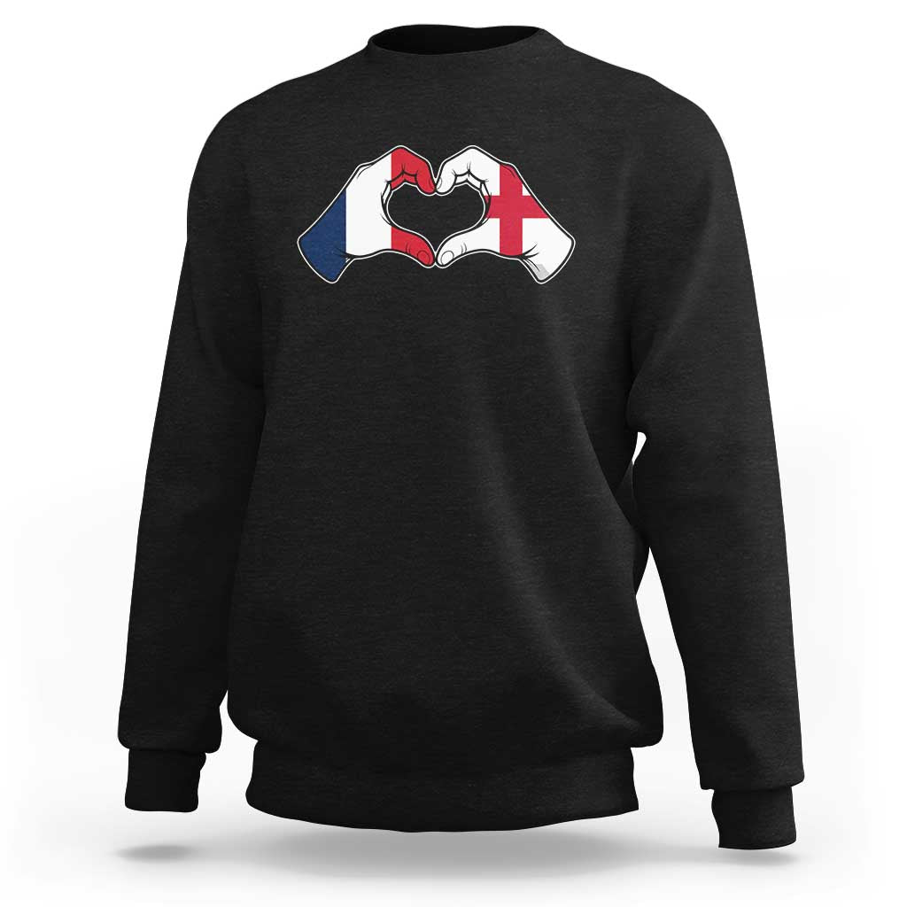 Proud Fance England Heritage Hand Heart Graphic Sweatshirt French English Anglo Roots Cross Border Love Unity TS02