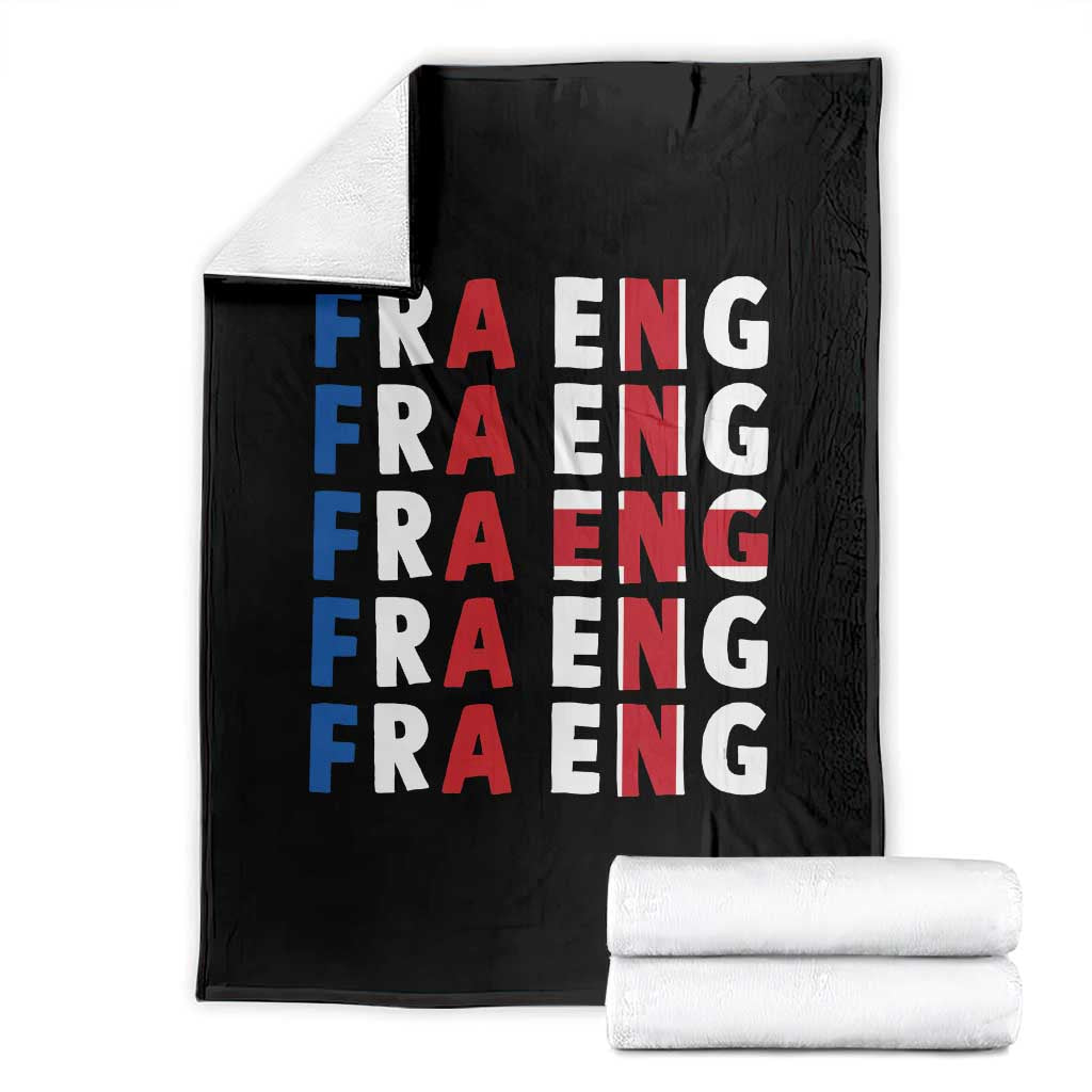 FRA ENG France England Flag Graphic Throw Blanket French English Typographic Dual Heritage Pride Match Day
