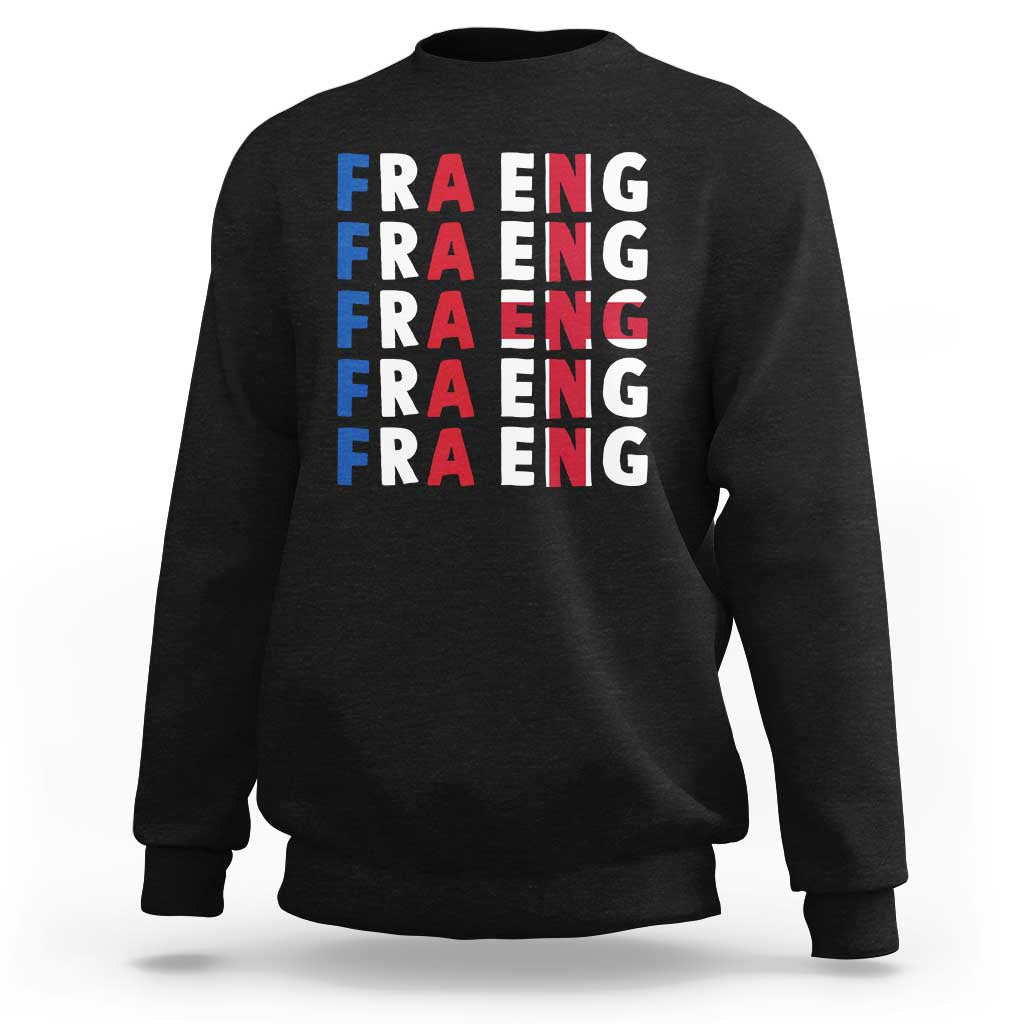 FRA ENG France England Flag Graphic Sweatshirt French English Typographic Dual Heritage Pride Match Day