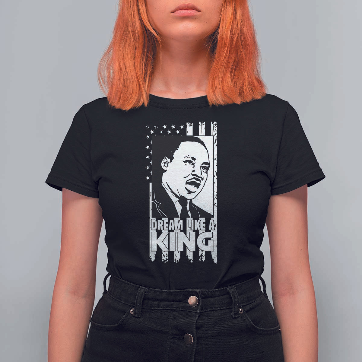 Martin Luther King MLK T Shirt For Women Dream Like A King Black History American Flag - Wonder Print Shop