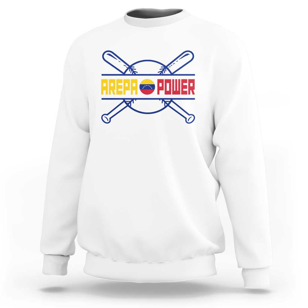 Arepa Power Baseball Crossed Bats Sweatshirt Funny Venezuelan Pride Gift for Latino Sports Fans