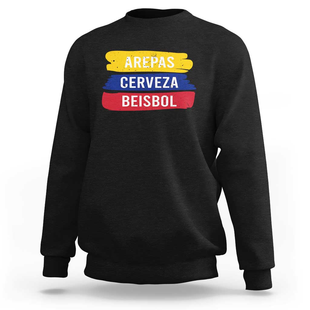 Arepas Cerveza Beisbol Venezuela Things Sweatshirt Funny Latino Food Beer and Baseball Pride