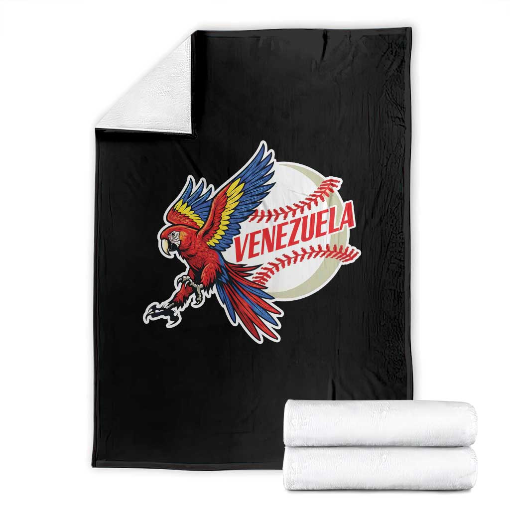 Venezuela Baseball Flying Scarlet Macaw and Ball Throw Blanket Ara Macao Guacamaya Venezuelan Pride