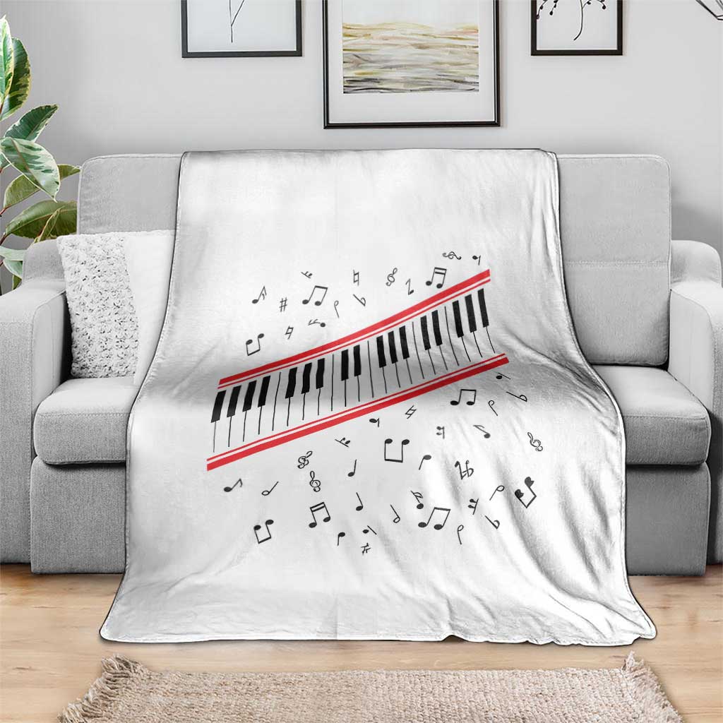 Piano Keyboard Graphic Throw Blanket Musical Notes Alignment Pianist