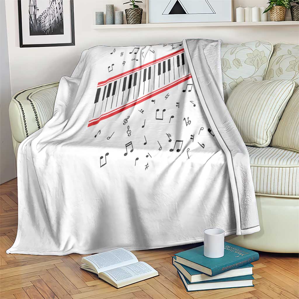 Piano Keyboard Graphic Throw Blanket Musical Notes Alignment Pianist