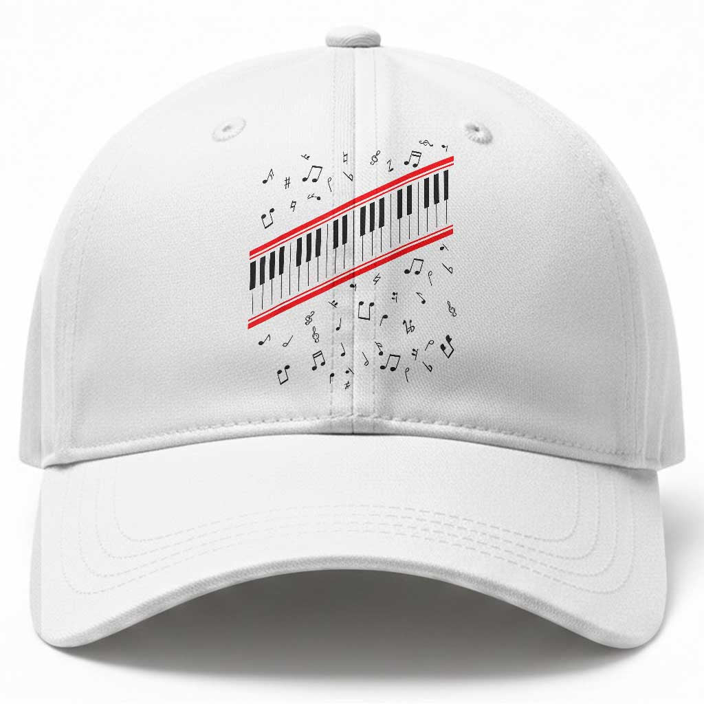 Piano Keyboard Graphic Baseball Cap Musical Notes Alignment Pianist