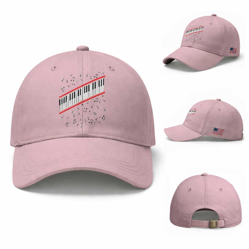 Piano Keyboard Graphic Baseball Cap Musical Notes Alignment Pianist