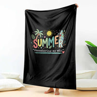 Summer Remembering My Why Throw Blanket Cute Tropical Beach Palm Tree Surfboard Teacher Graphic