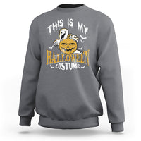 Charcoal crewneck sweatshirt with scary pumpkin Halloween costume graphic on back