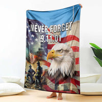 Never Forget 911 Patriotic Memorial Throw Blanket American Flag Bald Eagle First Responder Tribute