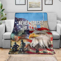Never Forget 911 Patriotic Memorial Throw Blanket American Flag Bald Eagle First Responder Tribute
