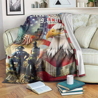 Never Forget 911 Patriotic Memorial Throw Blanket American Flag Bald Eagle First Responder Tribute