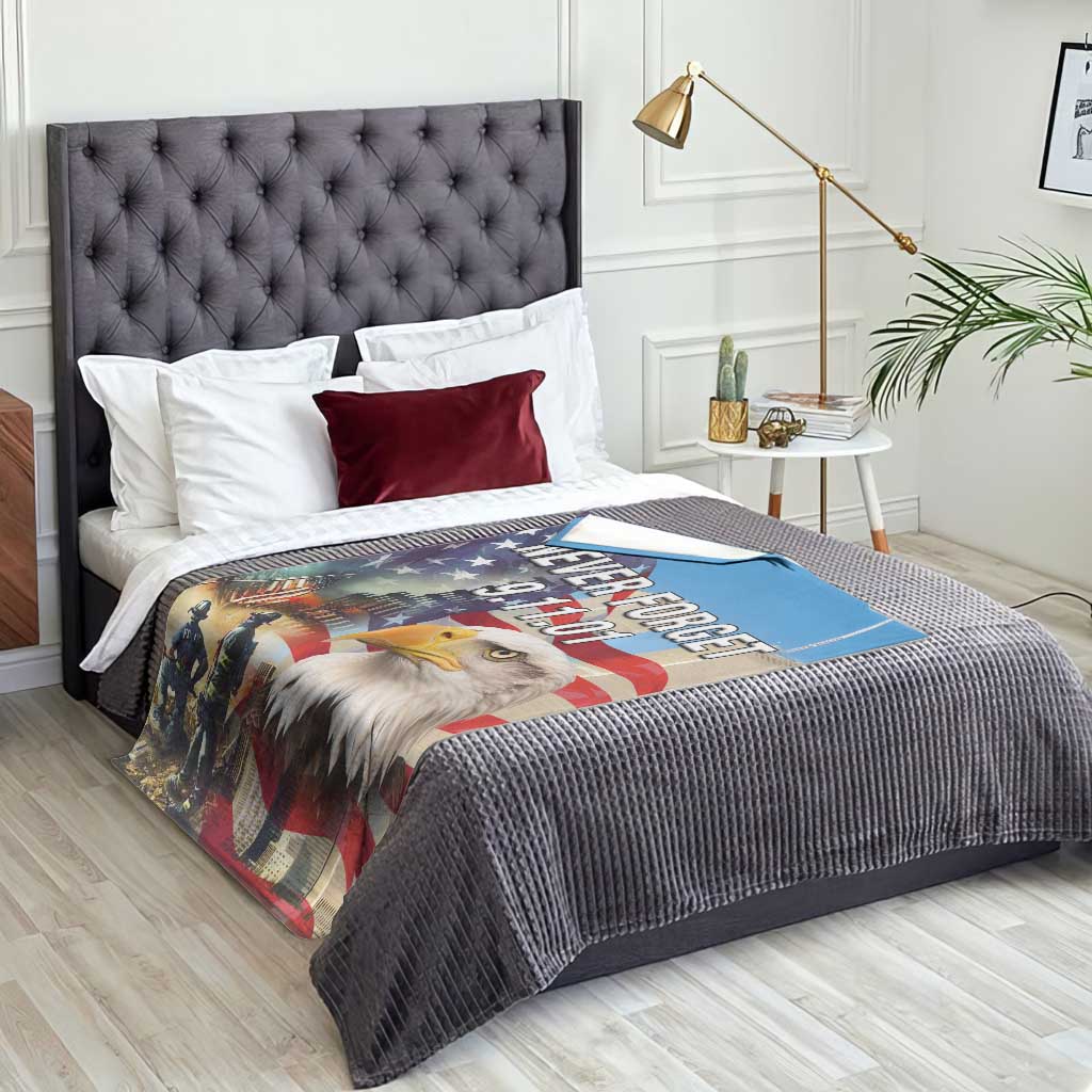 Never Forget 911 Patriotic Memorial Throw Blanket American Flag Bald Eagle First Responder Tribute