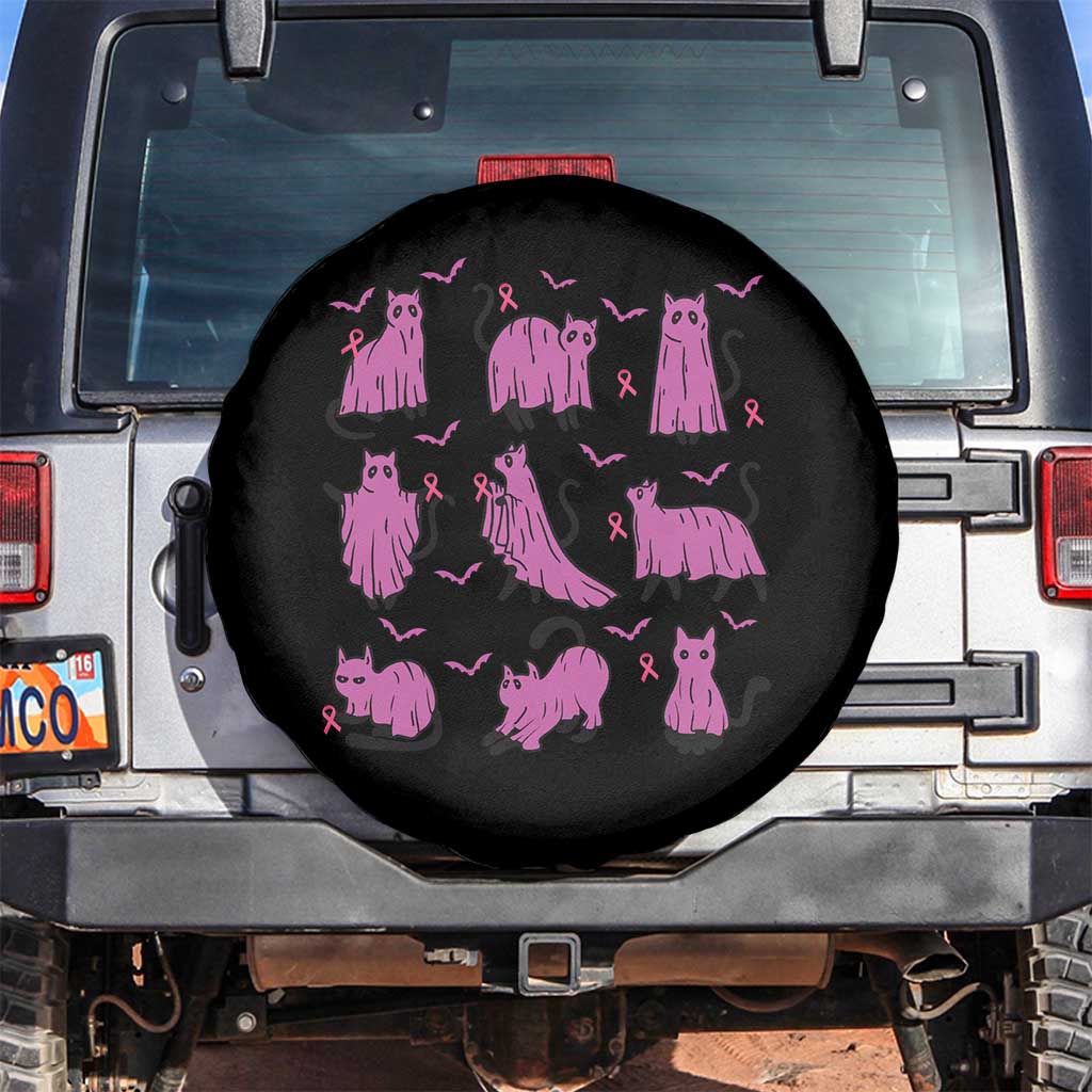 Breast Cancer Black Cat Spare Tire Cover Funny Ghost in Pink Support Squad