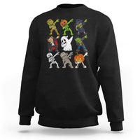 Black halloween costume sweatshirt with colorful spooky character dabbing graphic