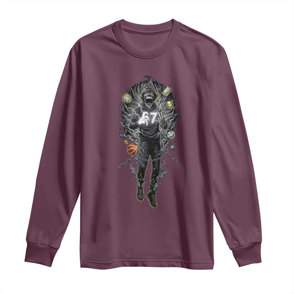 Mason 67 Energy Overload Long Sleeve Shirt Six Seven Meme Lightning Horror Devil Edit - Wonder Print Shop