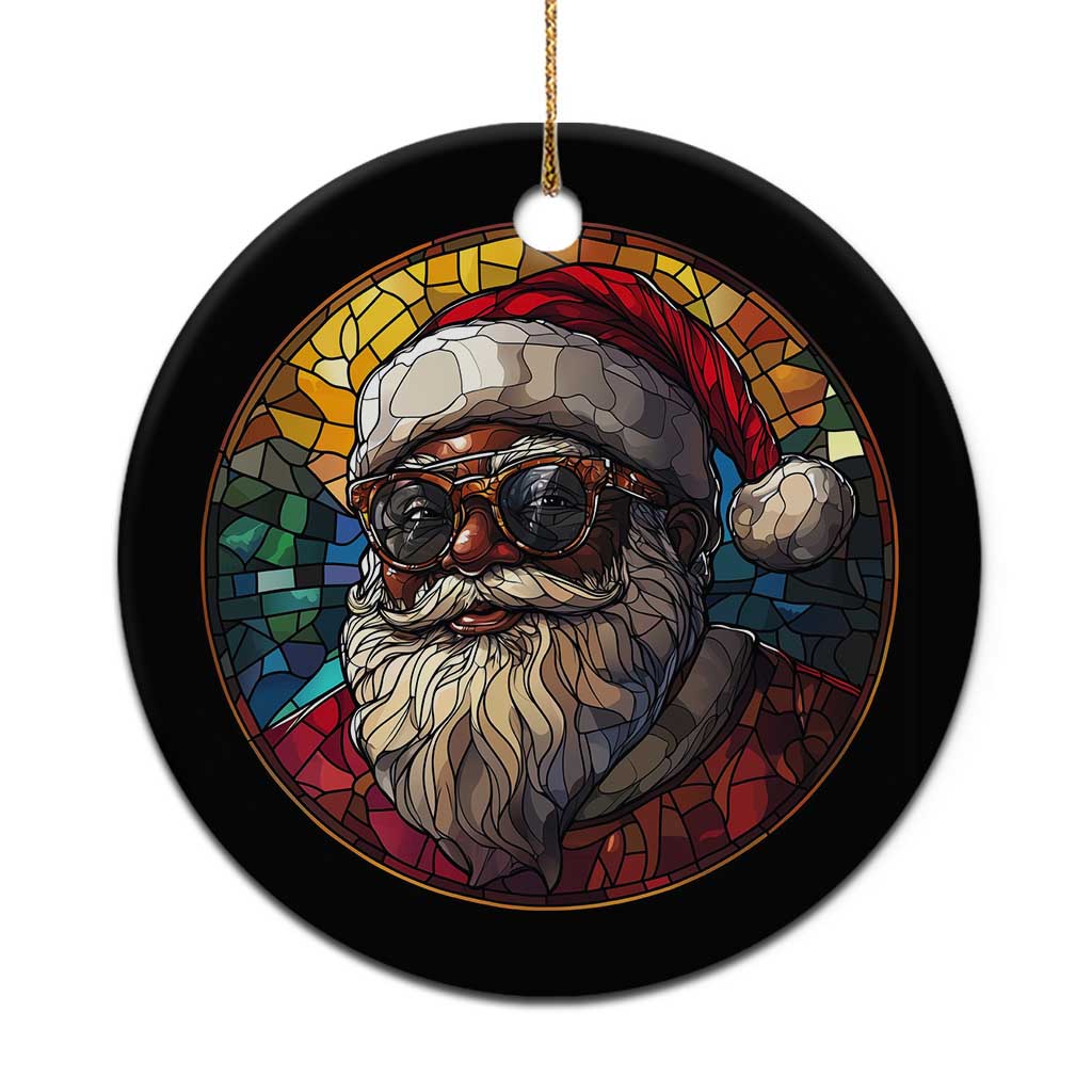 African American Santa Stained Glass Effect Printed Christmas Ornament Melanin Claus Festive Xmas Tree Decor - Wonder Print Shop