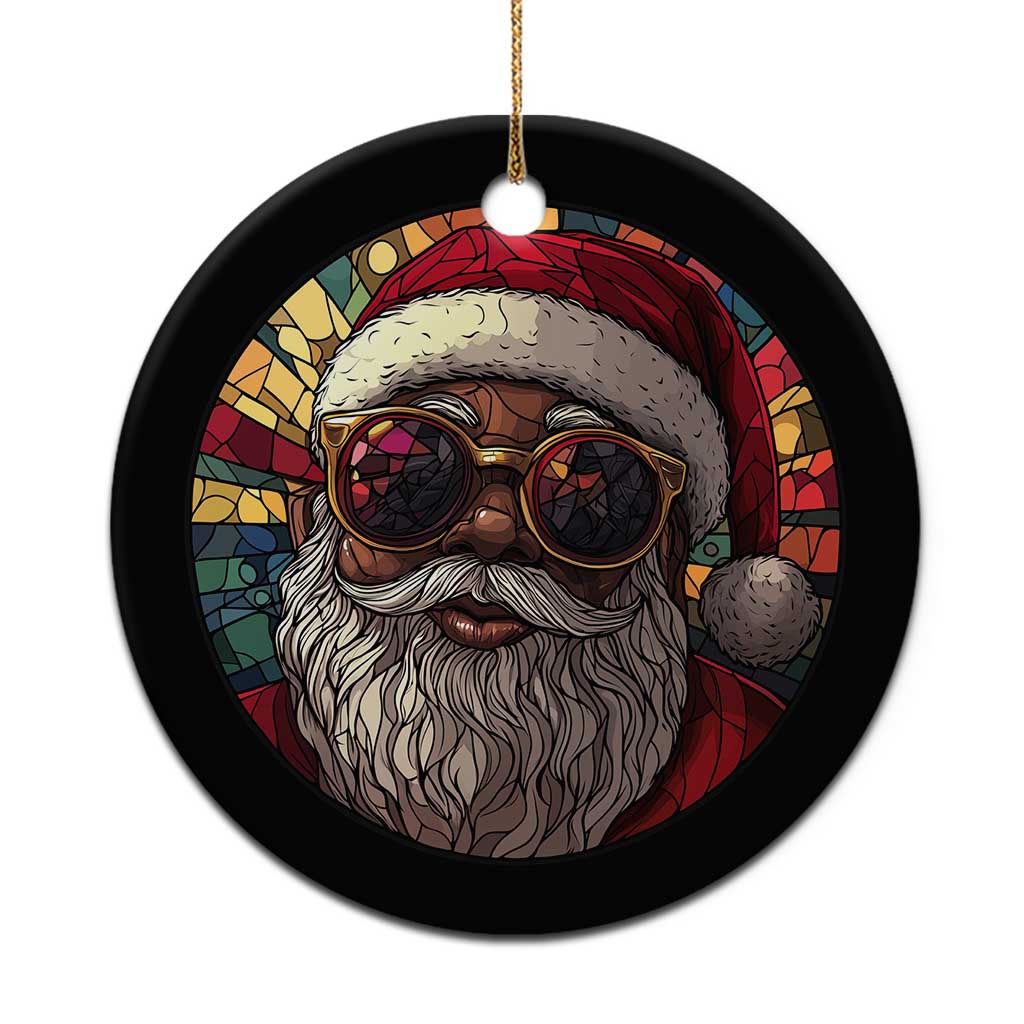 African American Santa Stained Glass Effect Printed Christmas Ornament Melanin Claus Festive Xmas Tree - Wonder Print Shop