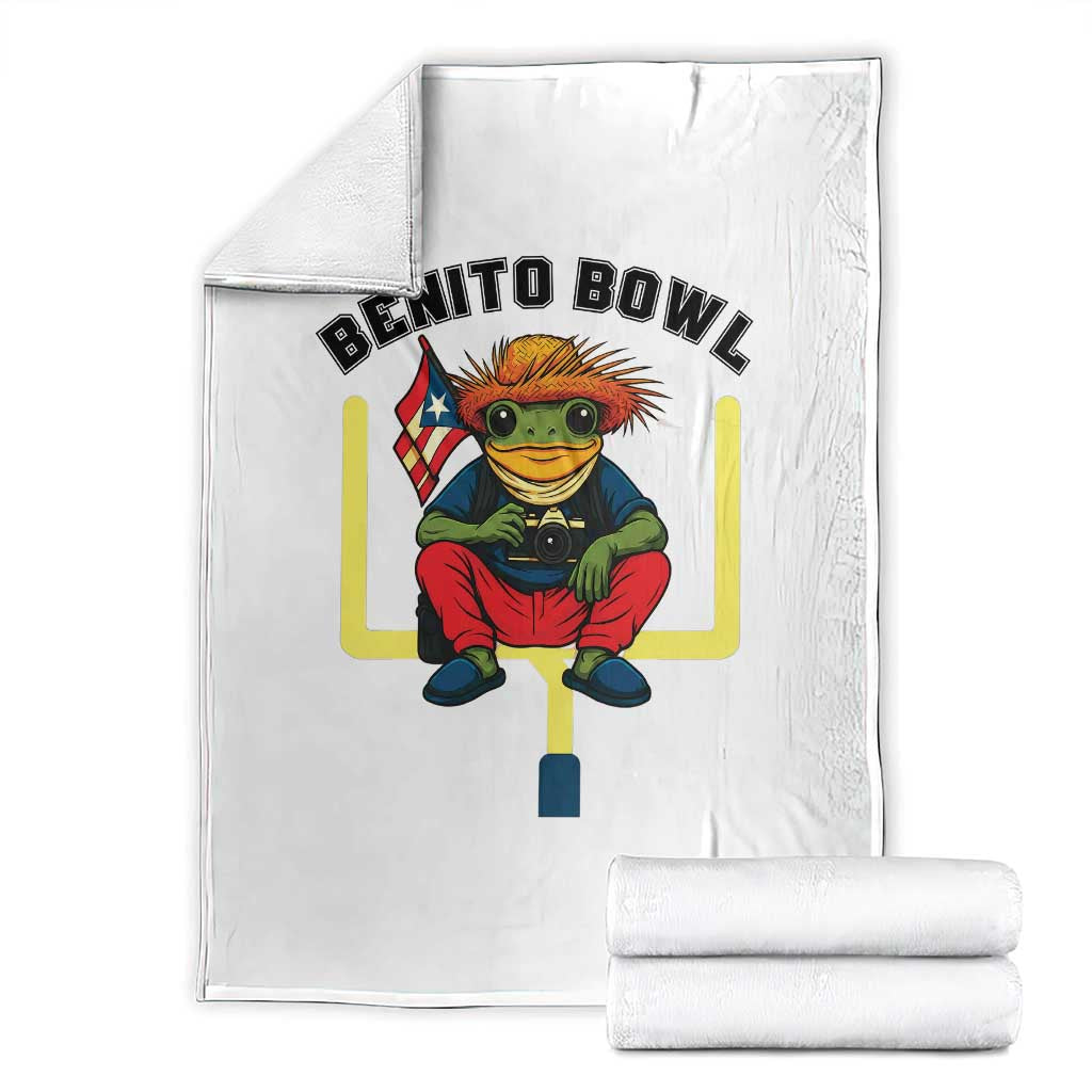 Benito Bowl Coquí Frog Football Throw Blanket Funny Puerto Rico Flag Game Day Music Fans