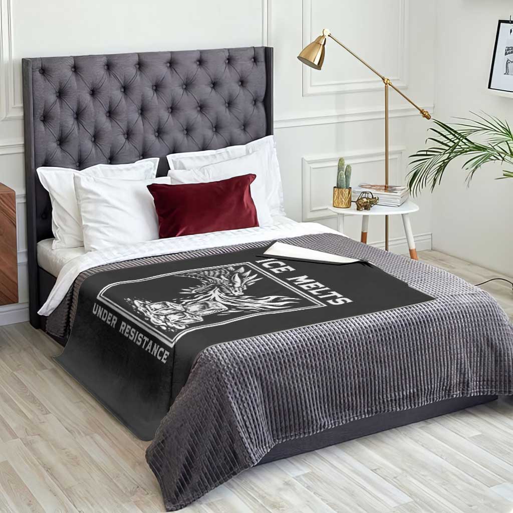 Ice Melts Under Resistance Throw Blanket Against Ice Protest Dragon Graphic with Fire