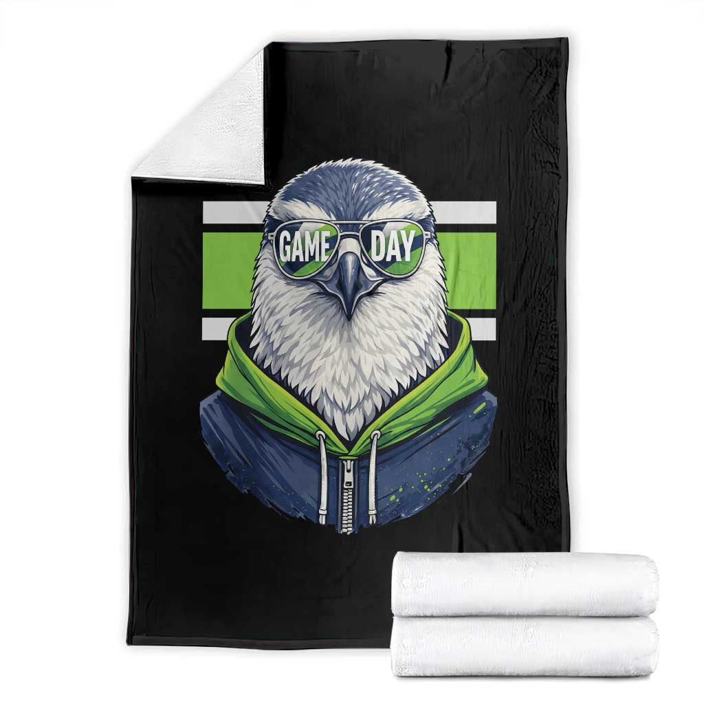 Cool Hawk Wearing Hoodie Graphic Throw Blanket Game Day Swagger