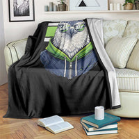 Cool Hawk Wearing Hoodie Graphic Throw Blanket Game Day Swagger