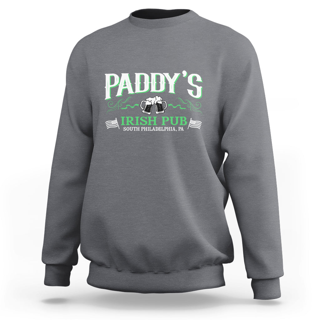 Charcoal gray crewneck sweatshirt with "PADDY'S" and "IRISH PUB" graphic on chest