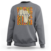 Charcoal gray boys kente graphic sweatshirt with 'Young King' front print