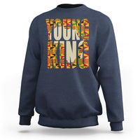Navy boys kente graphic sweatshirt with 'Young King' front print