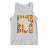 Youth graphic tank top, light gray, colorful "Young King" lettering front print