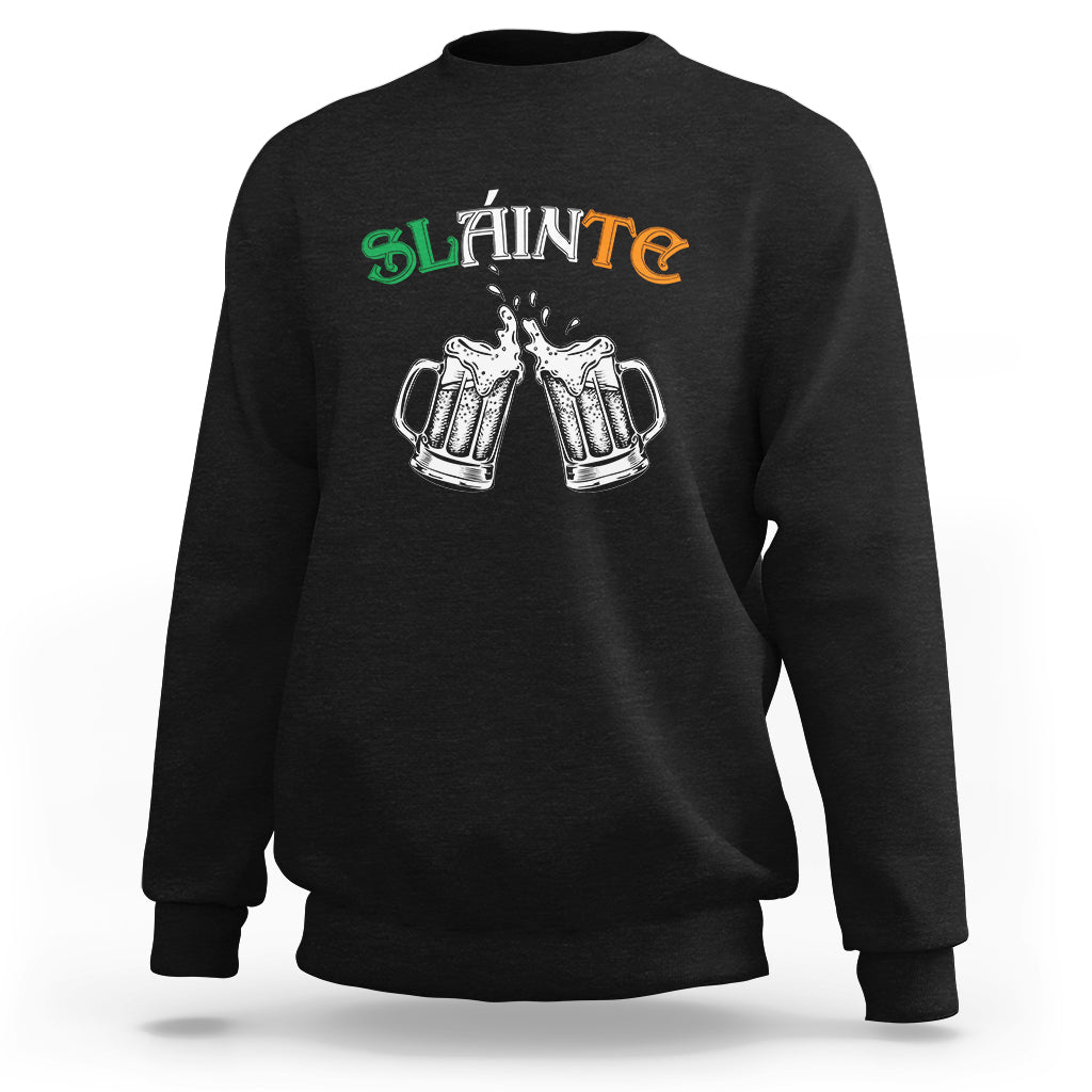 Black St. Patrick's Day sweatshirt with Sláinte beer mugs graphic