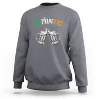 Gray sweatshirt with Sláinte graphic and clinking beer mugs