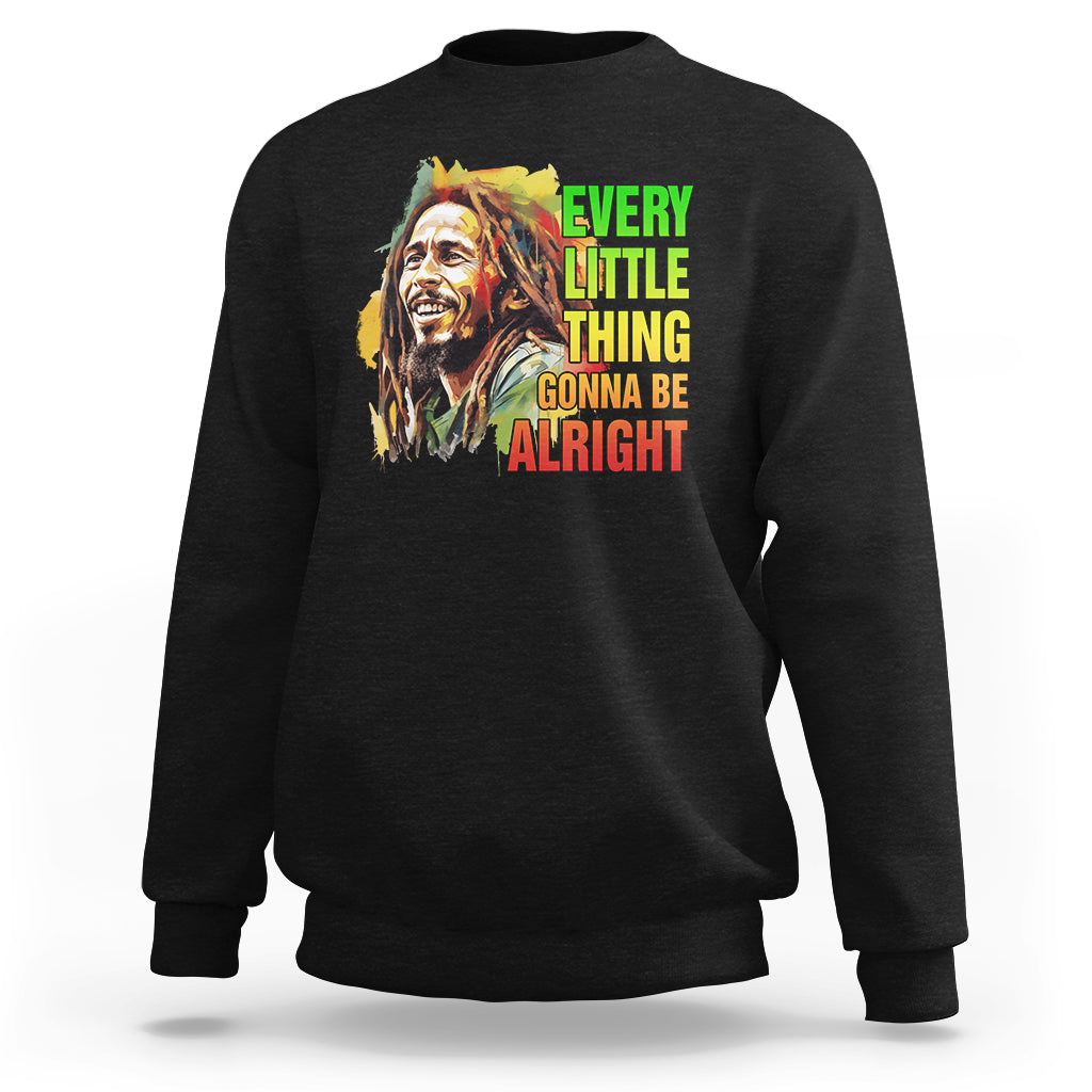Black crewneck sweatshirt with colorful front graphic and slogan