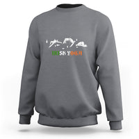 Charcoal crewneck sweatshirt with Irish yoga drink pose graphic print