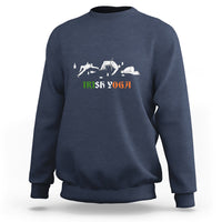 Navy crewneck sweatshirt with Irish yoga drink pose graphic print
