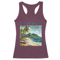 Maroon racerback tank top with Gulf of Mexico beach graphic, sleeveless scoop neck