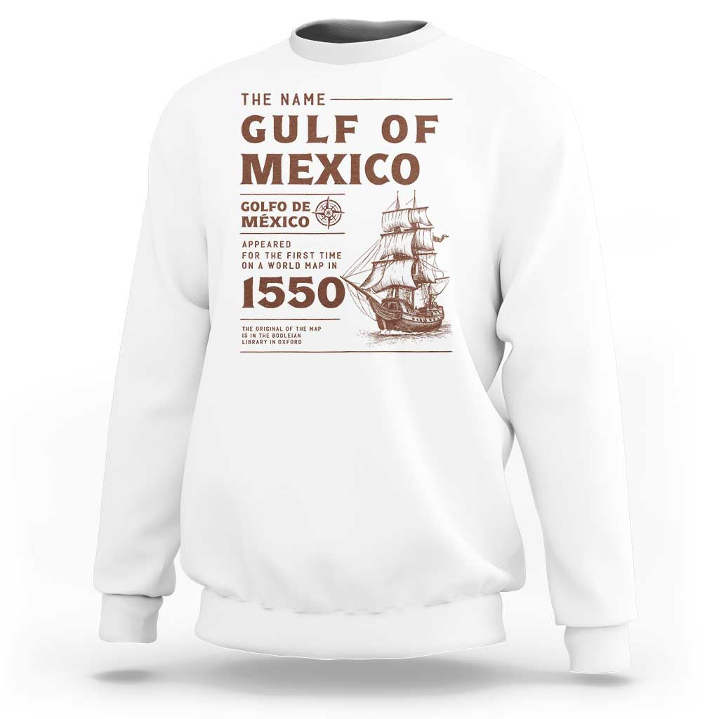 White crewneck sweatshirt with Gulf of Mexico 1550 sailboat vintage graphic