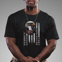 Men's black T-shirt with eagle and American flag striped graphic at center