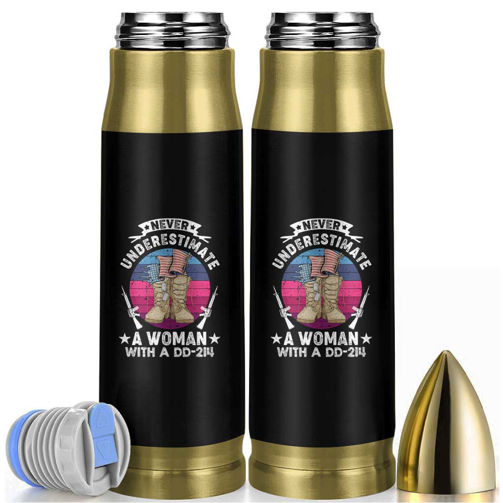 Female Veteran Bullet Tumbler Never Underestimate A Woman With DD214 Combat Boots Retro