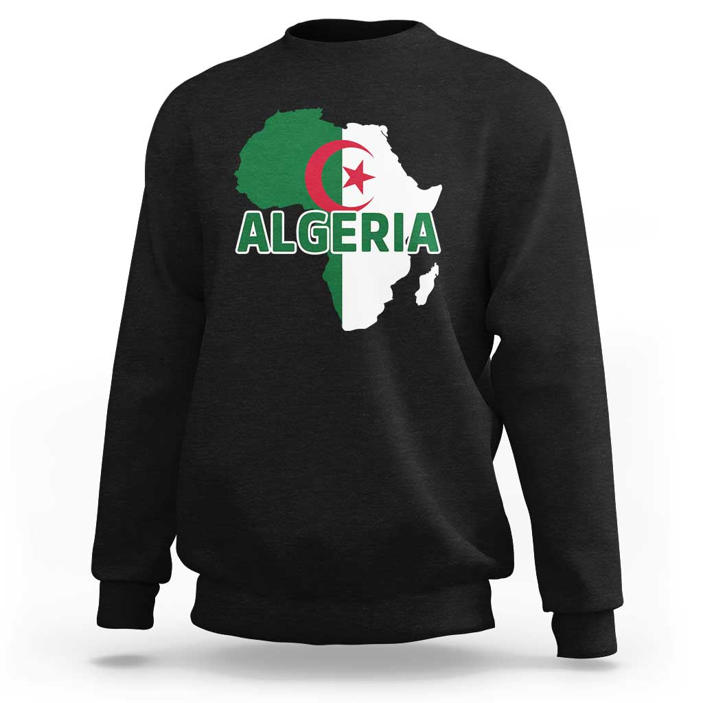 Algeria Algerian Pride Map of Africa Heritage Graphic Sweatshirt Patriotic North African Roots National Flag
