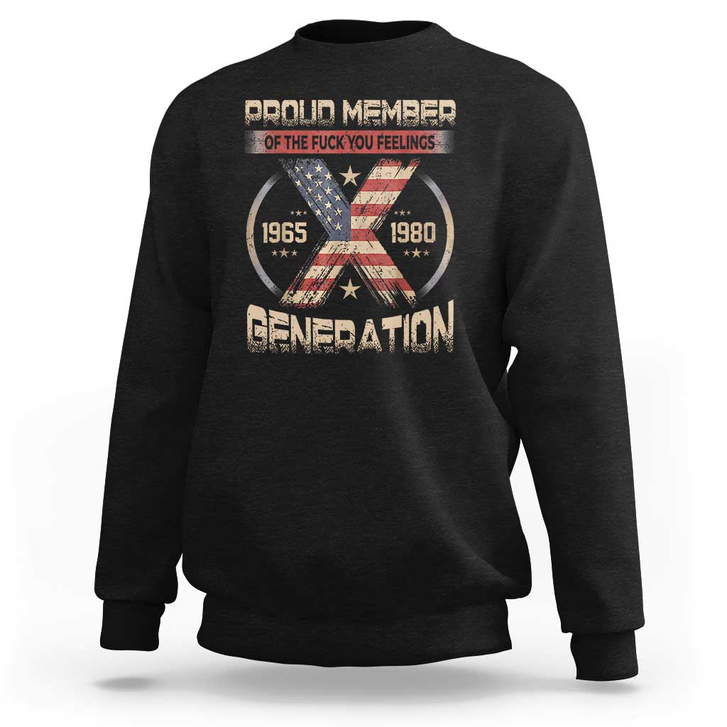Black X Generation sweatshirt, back graphic with American flag emblem and 1965–1980